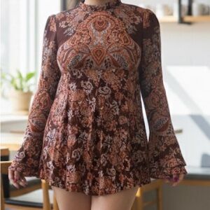 Free People Brown and Orange Mini Dress